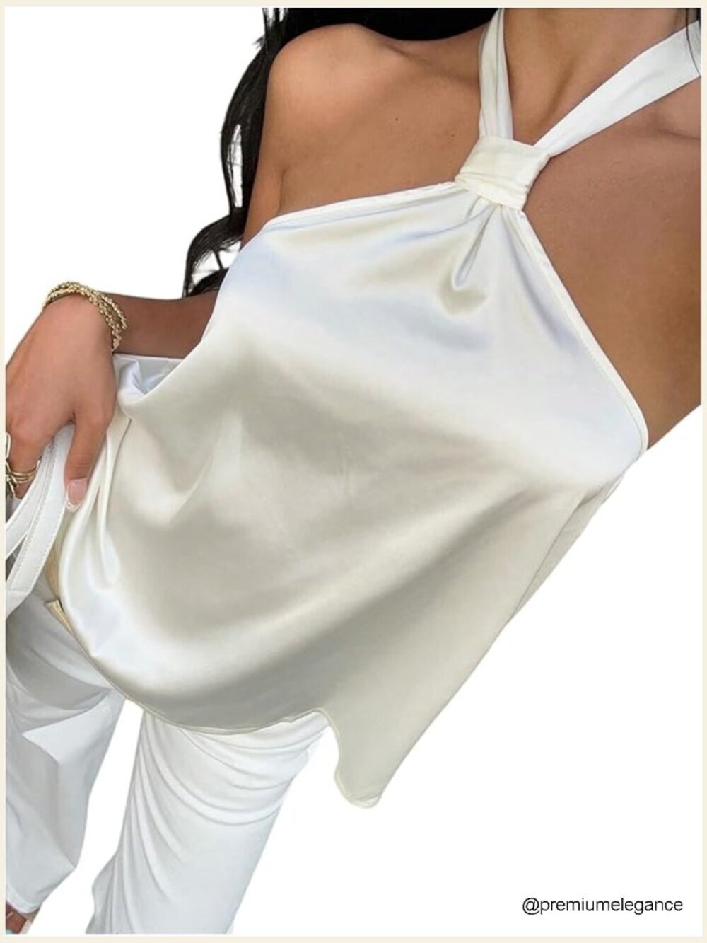 Silk Satin Halter Top, Tie Back, Backless, Sleeveless Going Out Top